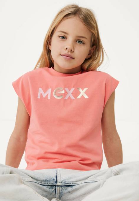 apelsīns 42PB762 meitenes Mexx koraļļu t-krekls ar logotipu ar īsām piedurknēm