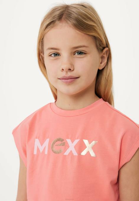 apelsīns 42PB762 meitenes Mexx koraļļu t-krekls ar logotipu ar īsām piedurknēm