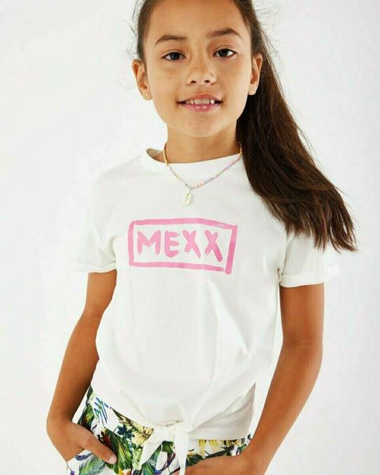 balts 42PB854 meitenes Mexx mezgloti mākslas darbu t-krekls gandrīz balts