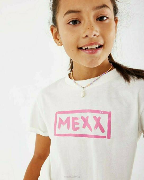 balts 42PB854 meitenes Mexx mezgloti mākslas darbu t-krekls gandrīz balts