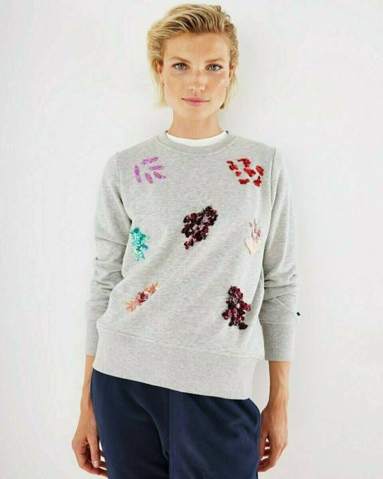 pelēks 42PB412 sievietes Mexx sequins crewneck džemperis pelēks tuvcīņa