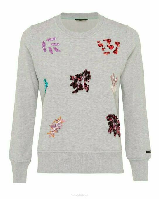 pelēks 42PB412 sievietes Mexx sequins crewneck džemperis pelēks tuvcīņa