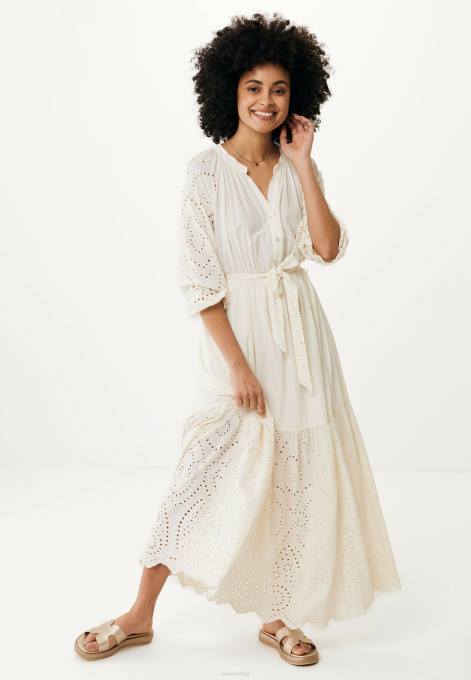 bēšs 42PB22 sievietes Mexx maksi-kleita broidery gandrīz balta