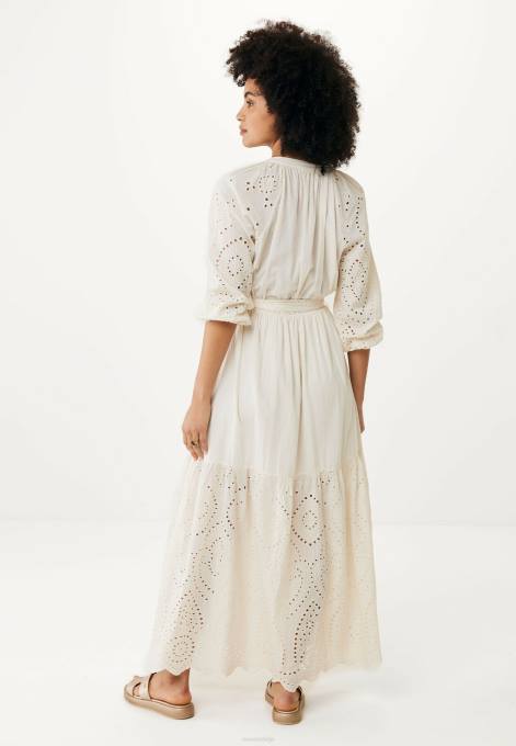 bēšs 42PB22 sievietes Mexx maksi-kleita broidery gandrīz balta
