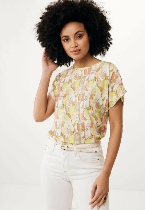 dzeltens 42PB74 sievietes Mexx capsleeve apaļš kakls top print laima