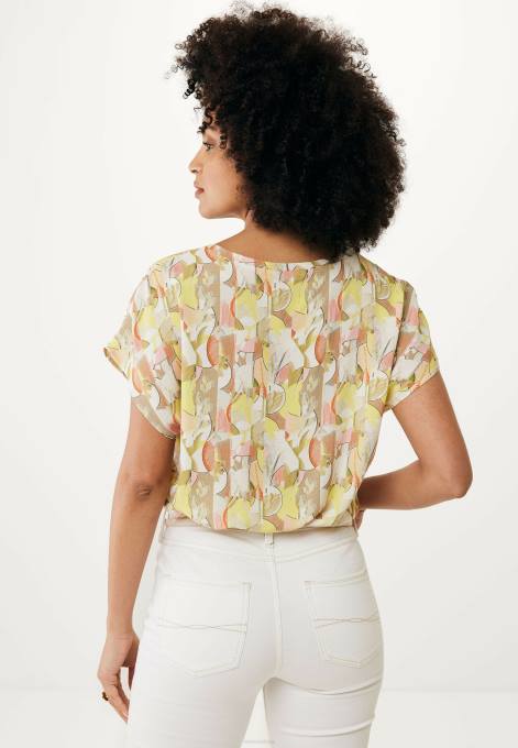 dzeltens 42PB74 sievietes Mexx capsleeve apaļš kakls top print laima