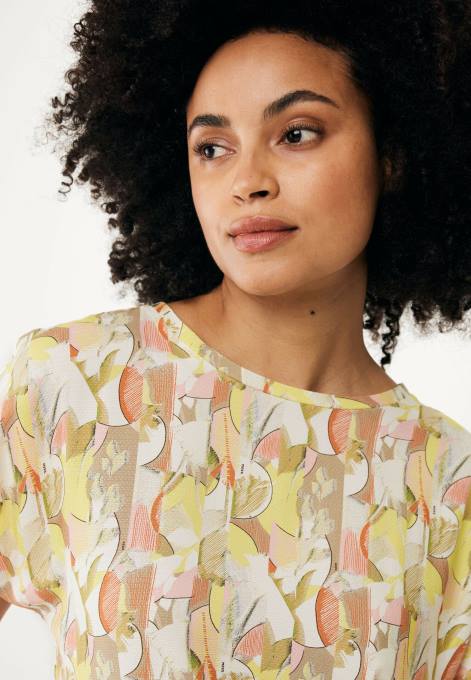 dzeltens 42PB74 sievietes Mexx capsleeve apaļš kakls top print laima