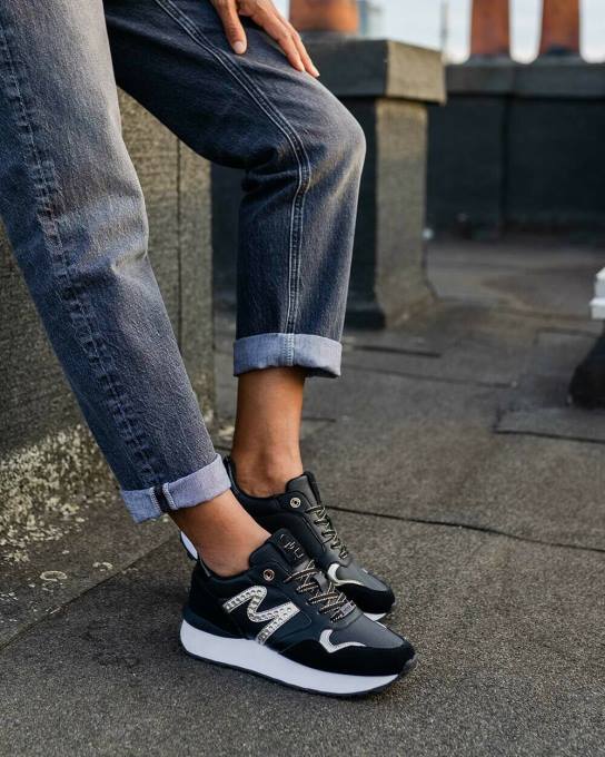 schwarz 42PB348 sievietes Mexx sneaker juju- dzirksti melns/zelts
