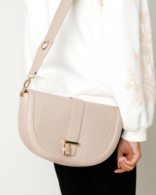 ekru 42PB429 sievietes Mexx croco halfmoon crossbody soma
